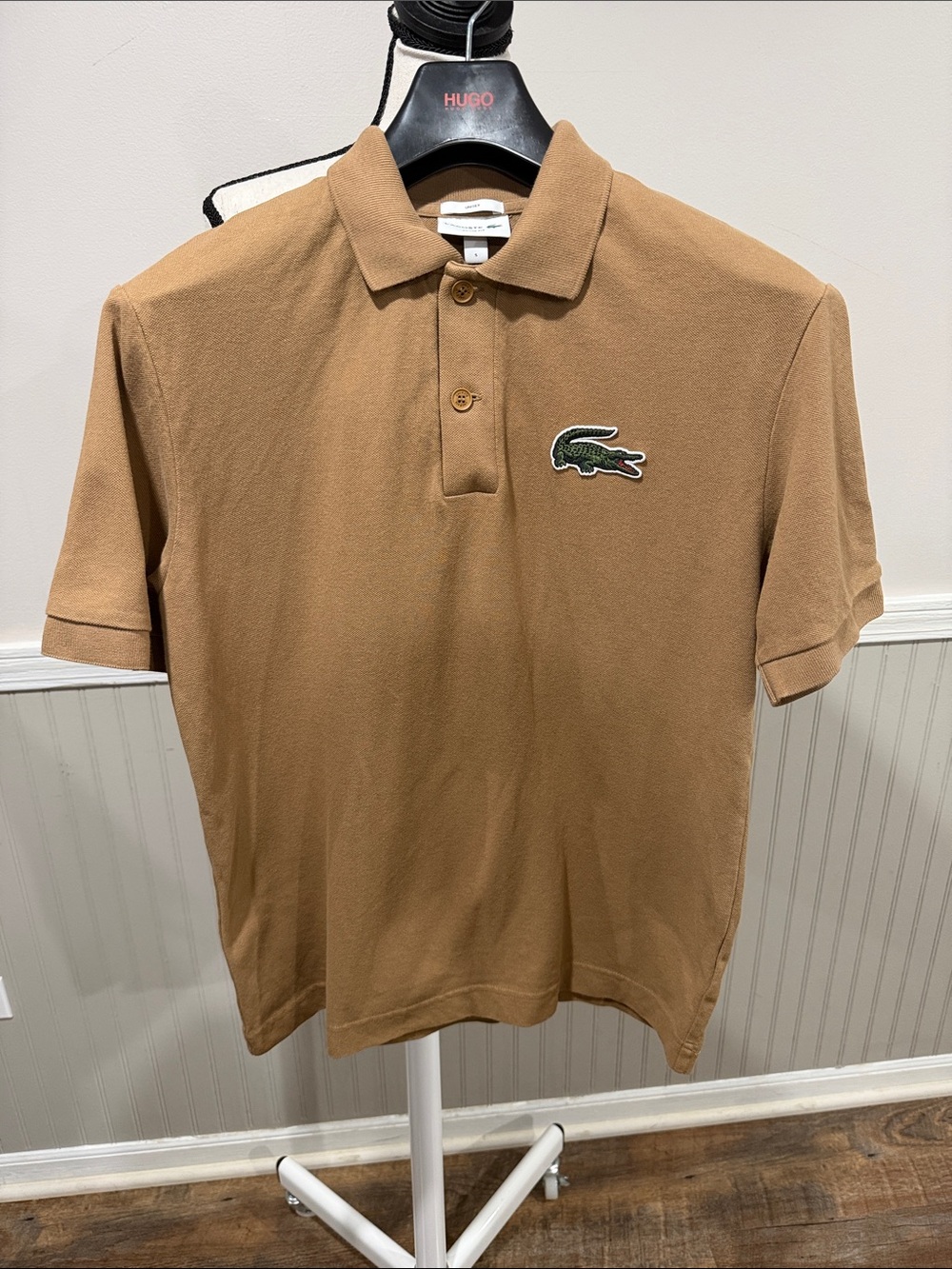 Lacoste Men's Polo Shirt in Camel Brown with Green Crocodile